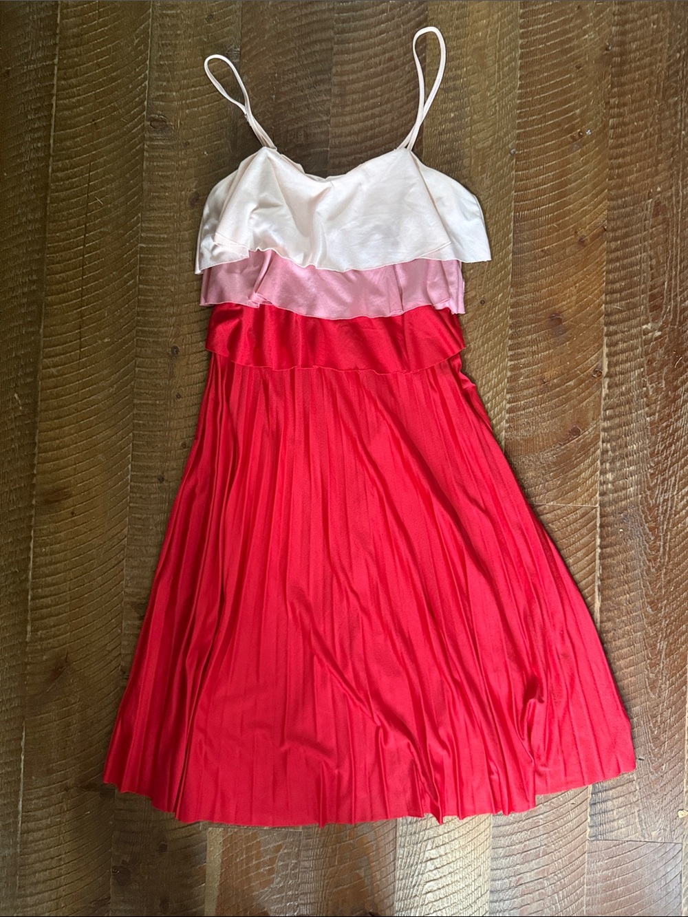 Pink & Red Tiered Pleated Dress